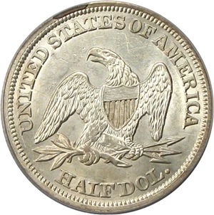 image for: 1842 50c PCGS AU58 (Small Date, Reverse of 1842) OGH