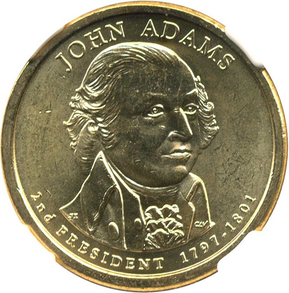 image for: Mint Error: 2007-P $1 NGC Brilliant Unc. (John Adams, Dbl Edge Let.-Overlapped)