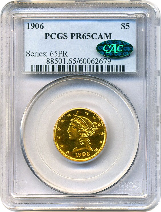 image for: 1906 $5 PCGS/CAC Proof 65 Cameo