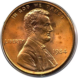 image for: 1984 1c PCGS MS65 RD (Doubled Die Reverse) * Rattler Holder *