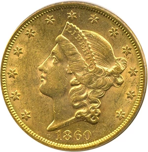 image for: 1860 $20 PCGS Secure/CAC AU55