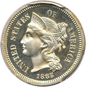 image for: 1865 3cN PCGS/CAC Proof 66 Cameo