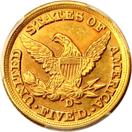 image for: 1854-D $5 PCGS AU58 (Medium D)