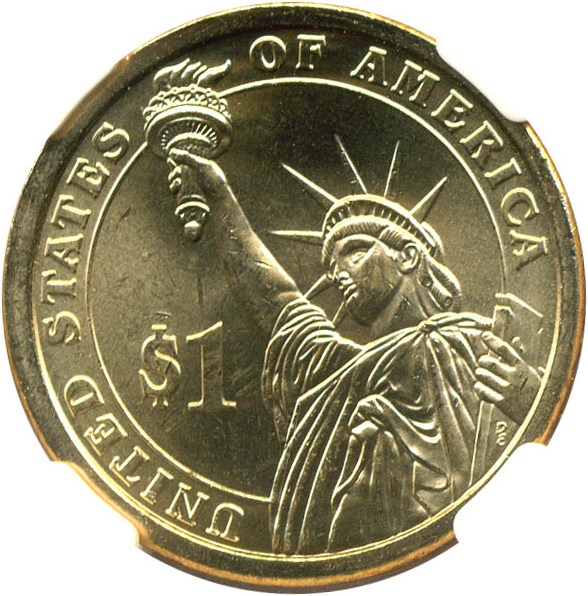 image for: Mint Error: 2007-P $1 NGC Brilliant Unc. (John Adams, Dbl Edge Let.-Overlapped)