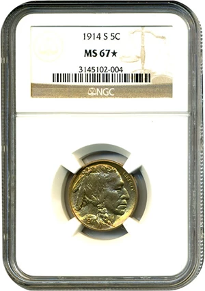 image for: 1914-S 5c NGC MS67 * Star/Color *