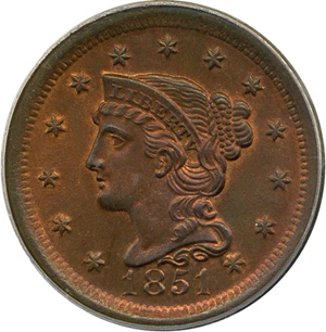 image for: 1851 1c PCGS/CAC MS65 RB (N-30)