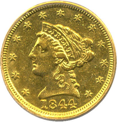 image for: 1844-D $2 1/2 PCGS AU50