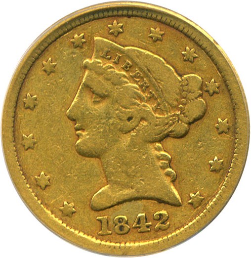 image for: 1842-C $5 PCGS/CAC F15 (Large Date)