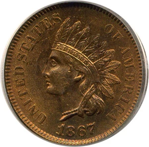 image for: 1867 1c PCGS/CAC MS63 RB