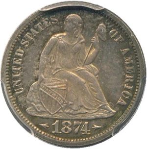 image for: 1874 10c PCGS/CAC Proof 64 (Arrows) * Pretty Toning *