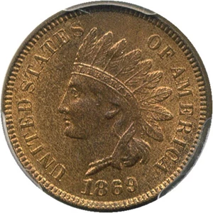 image for: 1869/69 1c PCGS/CAC MS65 RB (Repunched Date, S-4)