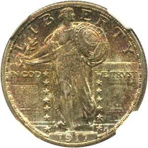 image for: 1917-D 25c NGC MS66 (Type 2) * Lovely Red Toning *