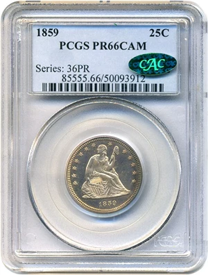 image for: 1859 25c PCGS/CAC Proof 66 Cameo * Finest at CAC *