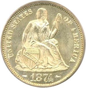 image for: 1874 10c PCGS MS66 (Arrows)