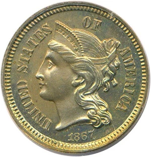 image for: 1867 3cN PCGS/CAC Proof 64