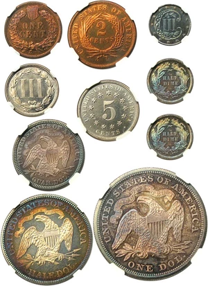 image for: Proof Set: 1872 NGC/CAC Proof 64-66 (10 coins) * Color *