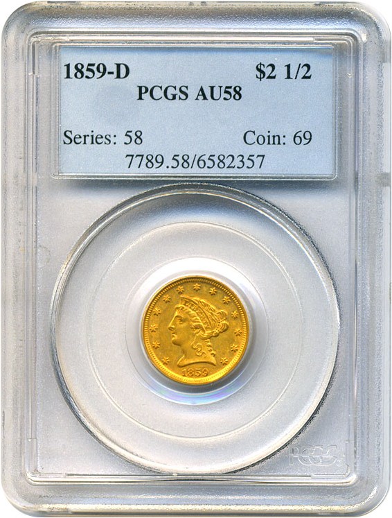image for: 1859-D $2 1/2 PCGS AU58
