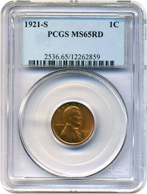 image for: 1921-S 1c PCGS MS65 RD