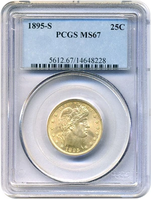image for: 1895-S 25c PCGS MS67 * Pop 1 *