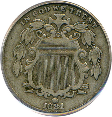 image for: 1881 5c PCGS/CAC VF30