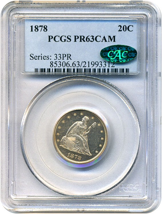 image for: 1878 20c PCGS/CAC Proof 63 Cameo