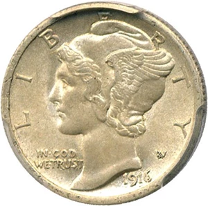 image for: 1916-D 10c PCGS/CAC AU58 FB