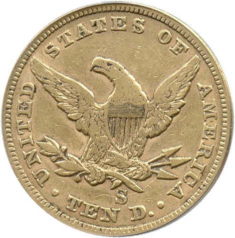 image for: 1865-S $10 PCGS VF25