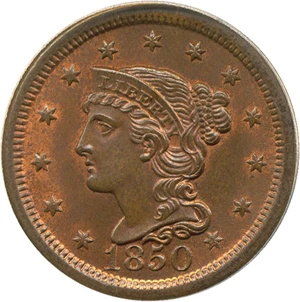 image for: 1850 1c PCGS MS65 RB