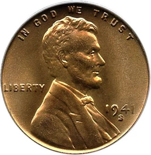 image for: 1941-S 1c PCGS MS67 RD