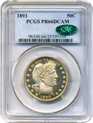 image for: 1893 50c PCGS/CAC Proof 66 DCameo