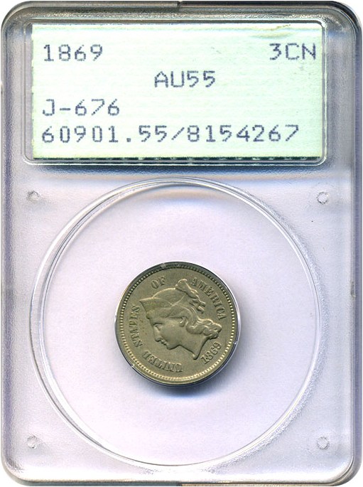 image for: Pattern: 1869 3cN PCGS AU55 (Judd-676)