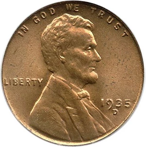 image for: 1935-D 1c PCGS MS67 RD