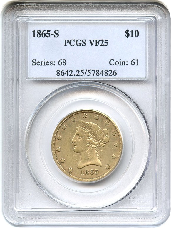 image for: 1865-S $10 PCGS VF25
