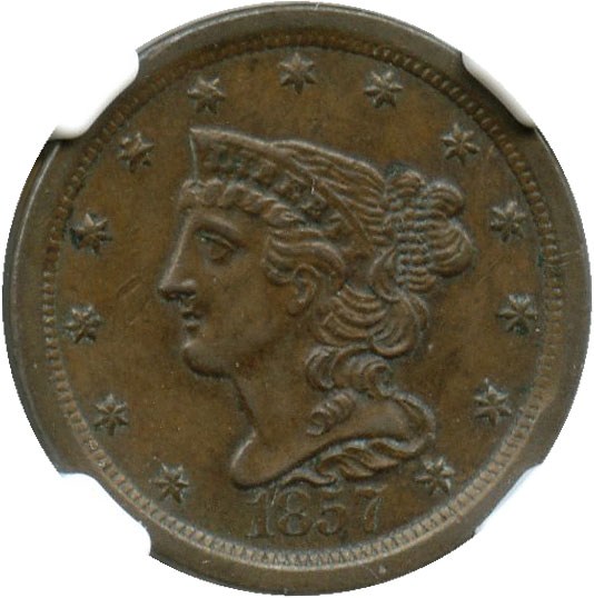 image for: 1857 1/2c NGC MS61 BN (C-1)