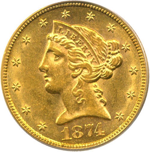 image for: 1874-CC $5 PCGS/CAC AU58