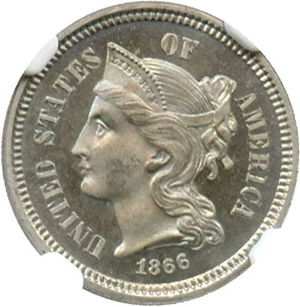 image for: 1866 3cN NGC Proof 66 Cameo