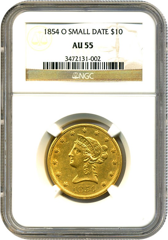 image for: 1854-O $10 NGC AU55 (Small Date)