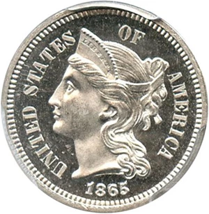 image for: 1865 3cN PCGS/CAC Proof 66 Cameo