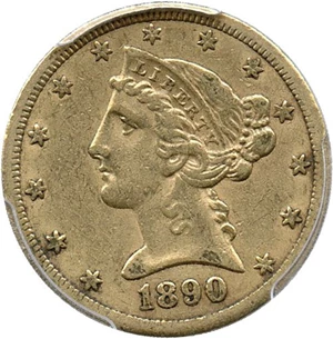 image for: 1890-CC $5 PCGS/CAC XF45