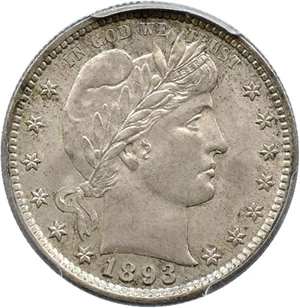 image for: 1893-S 25c PCGS/CAC MS65
