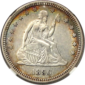 image for: 1890 25c NGC/CAC AU53 * Color *