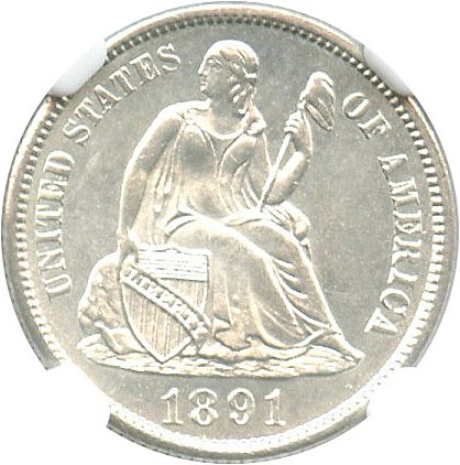 image for: 1891-S 10c NGC MS65