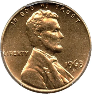 image for: 1963-D 1c PCGS MS65 RD