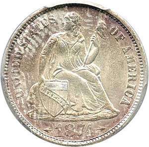 image for: 1874 10c PCGS MS62 (Arrows)