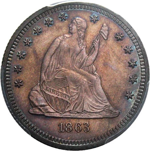 image for: 1863 25c PCGS Proof 64 Cameo