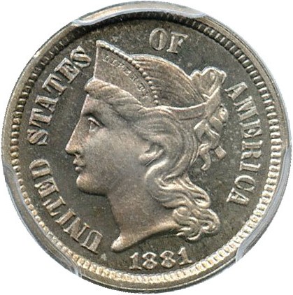 image for: 1881 3cN PCGS/CAC Proof 66 Cameo