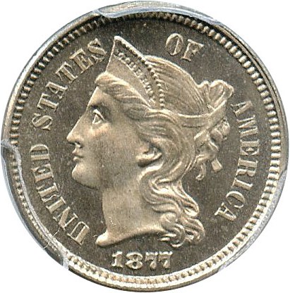image for: 1877 3cN PCGS/CAC Proof 65 Cameo * Scarce Proof Only *