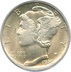 image for: 1920-D 10c PCGS MS65 FB