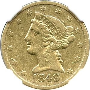 image for: 1849-C $5 NGC XF40