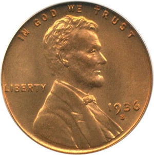 image for: 1936-S 1c PCGS/CAC MS67 RD